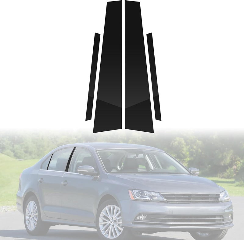 BASIKER Fit for VW Jetta 2012 to 2018 Pillar Post Trim Kit, Door Window B Pillar Glossy Black Cover, Strong Toughness PC Material - Image 1